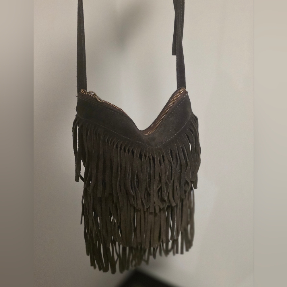 Suede Fringe Crossbody Bag - Dark Brown